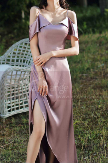 High Slit Bridesmaid Dresses Silver Pink And Straps - L1203 #1
