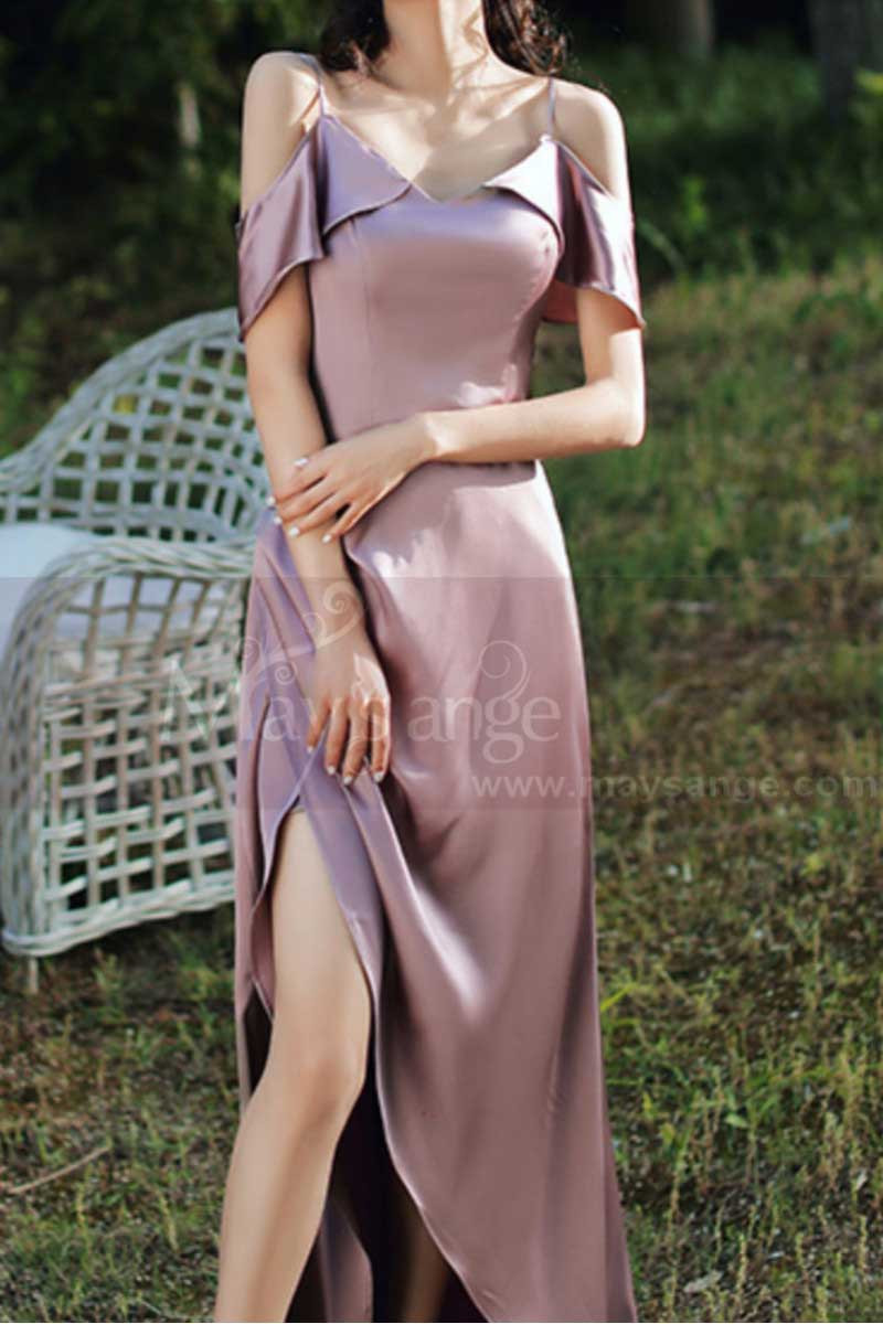 High Slit Bridesmaid Dresses Silver Pink And Straps - Ref L1203 - 01