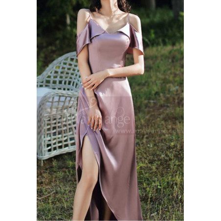 High Slit Bridesmaid Dresses Silver Pink And Straps