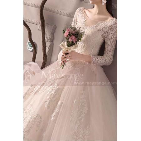 Robe Chic Pour Mariage Princesse Corsage En Dentelle Illusion Manche Longue Tattoo Lace