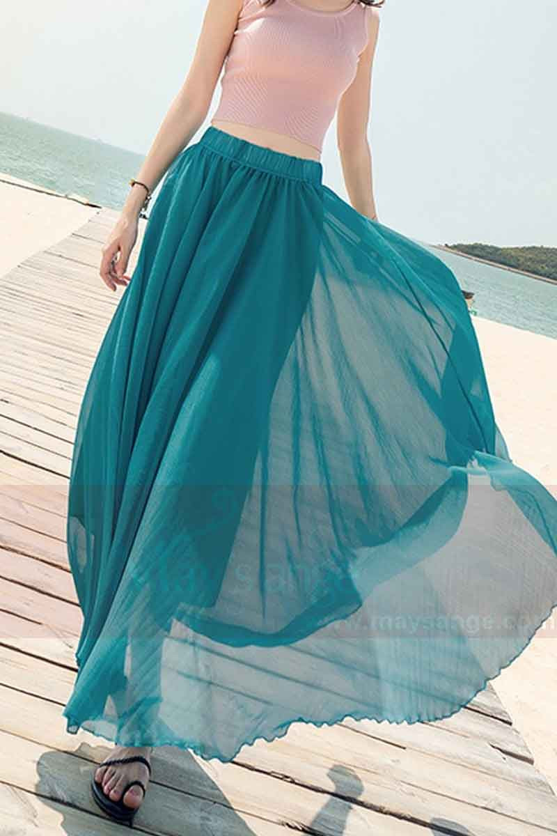 jupe d'été bleu turquoise - Ref ju002 - Jupe femme longue