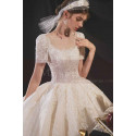 Lace Top Gorgeous Ivory Wedding Dresses With Sleeves And Cutout Back - Ref M1252 - 06