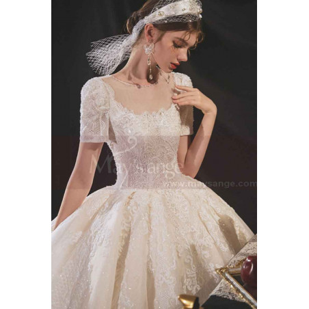 Lace Top Gorgeous Ivory Wedding Dresses With Sleeves And Cutout Back
