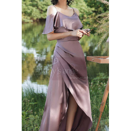 Silver Pink Satin Sexy Cocktail Dresses With Straps And Ruffle Neckline