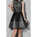 robe de cocktail noir en dentelle col montant - Ref C810 - 04