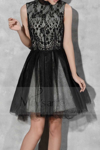 Lace Black And Gray Short Party Dress - C810 #1