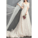 V-Neck Embroidered Bodice Bohemian Wedding Dresses With Flounce Sleeve - Ref M1906 - 06