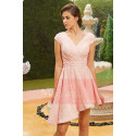 Asymmetric Peach Short Cocktail Dress- V Neckline - Ref C829 - 03