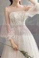 Long Sleeve Vintage Wedding Dresses With Transparent Tulle Bodice And  Golden Glitter - Ref M1911 - 07