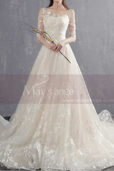 A-line Illusion Organza Bridal Dress With Train - M1904 #1