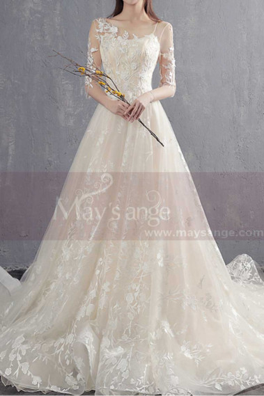 Splendide Robe Ceremonie Mariage Chic Manche Longue Transparente Et Jolie Broderie - M1904 #1