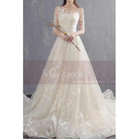 A-line Illusion Organza Bridal Dress With Train
