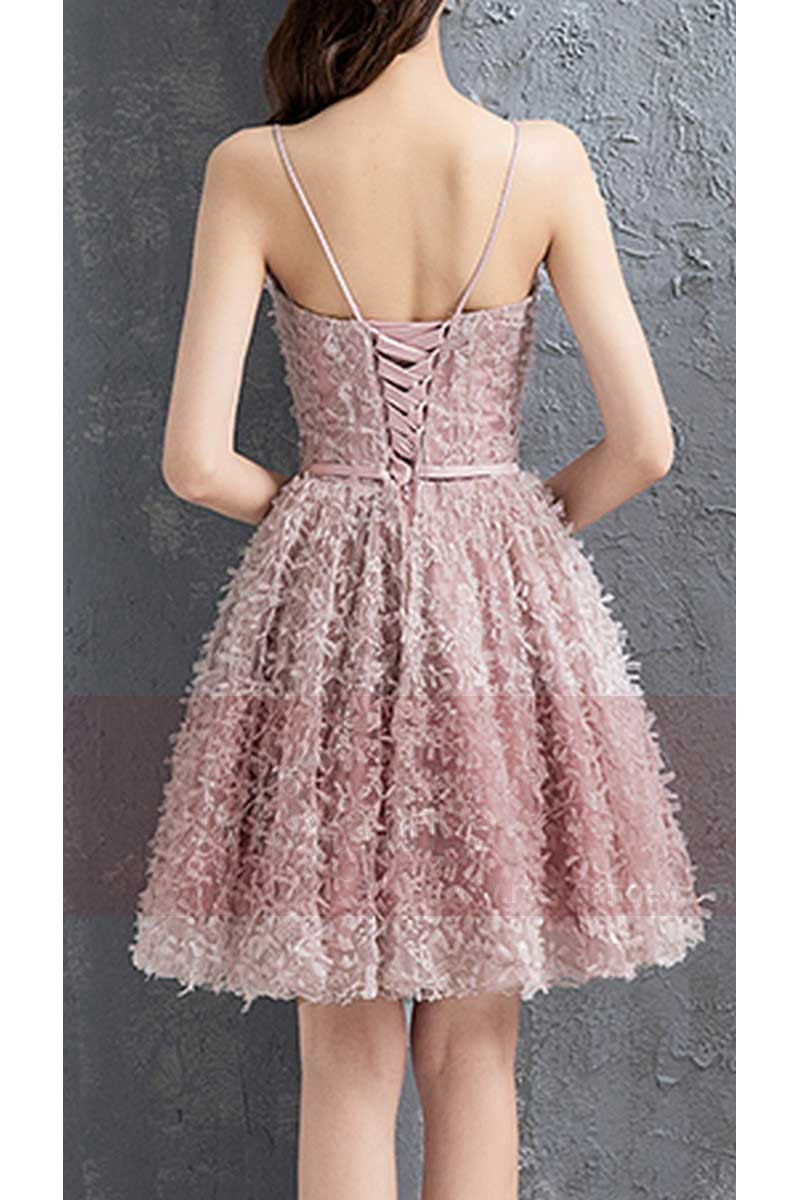 robe de cocktail vieux rose bretelle fine bustier coeur - Ref C884 - 01