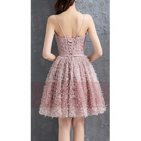 Short Spaghetti-Strap Prom Dress in Peach Beige