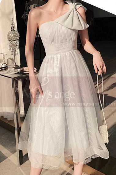 Robe Courte Pour Mariage Avec Grand Nœud Asymétrique - L1214 #1