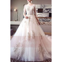 Ivory Organza And Lace Wedding dress With Long Illusion Sleeve - Ref M394 - 04