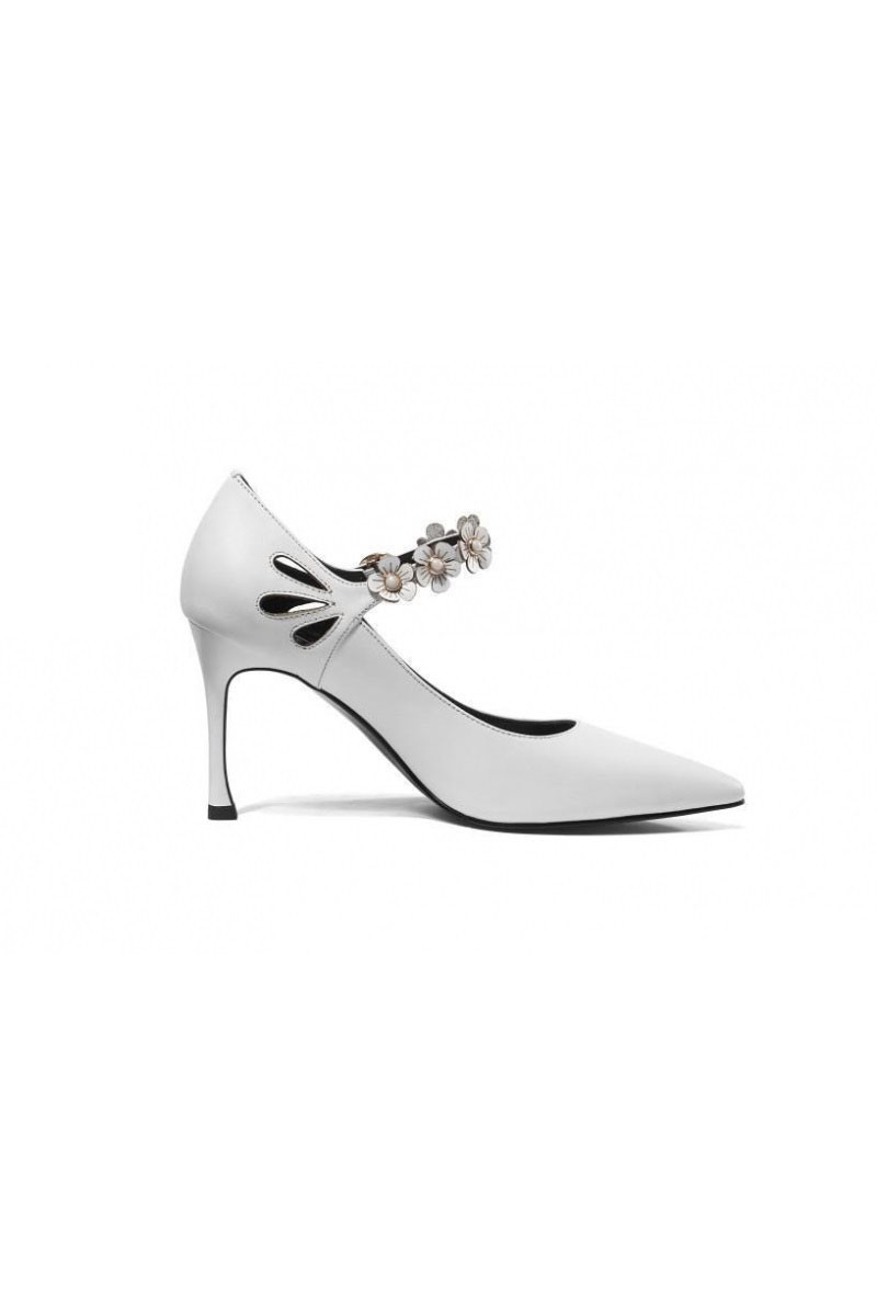 Chaussure Talon Blanc Casse Brides A Fleurs Ref Ch115 Chaussures Pour Femme