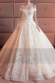 Champagne Off-The-Shoulder Organza Wedding Dress With Cathedral Train - Ref M378 - 05