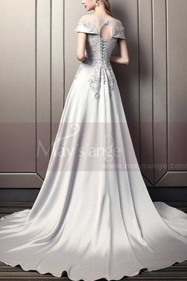 Beautiful Long Satin Silver Prom Dress With Train - L1932 #1