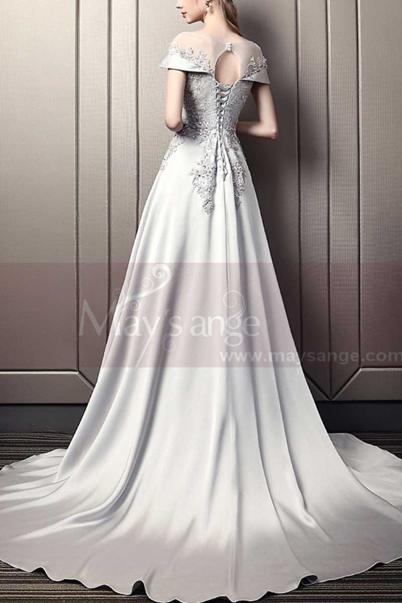 Long Satin Silver Prom Dress With Train