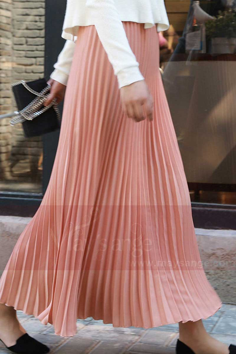 jupe plisse femme rose - Ref ju060 - Jupe femme longue