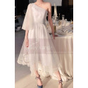 Robe Asymétrique Blanche Cintrée Pour Cérémonie Mariage En Tulle - Ref L1216 - 03