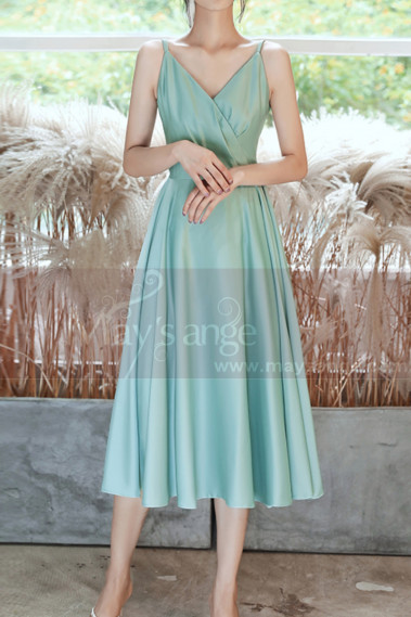 Beautiful V Neck Mi-Long Wedding Party Dress With Thin Strap - C1985 #1