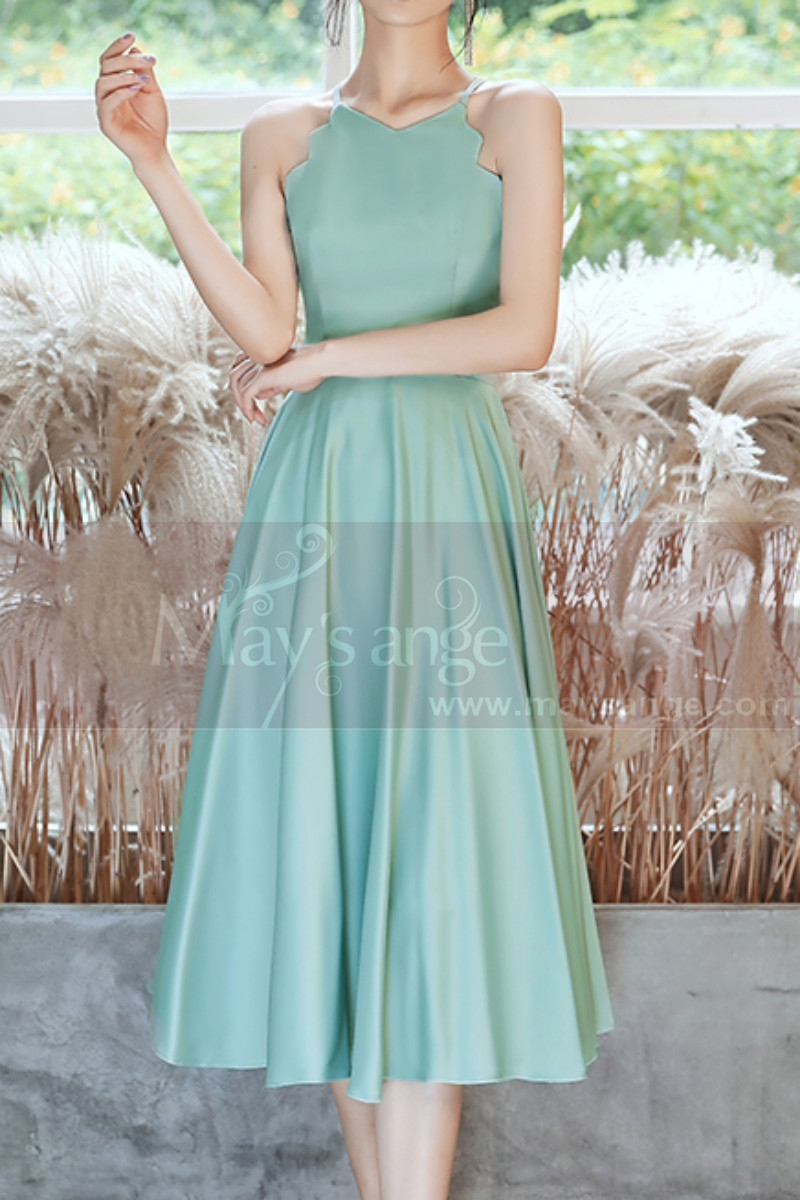 Tea Lenght Mint Green Short Wedding Guest Dresses Thin Strap - Ref C1986 - 01