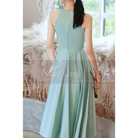 Robe Sans Manches En Satin Avec Bretelles Spaghetti – Col Cowl, Fente – Cocktail, Plage, Soirée - 14