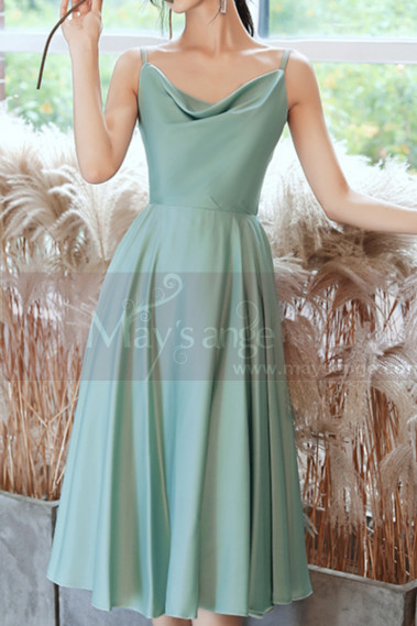 Mi-Long Satin Mint Green Short Cocktail Dresses For Weddings - C1987 #1
