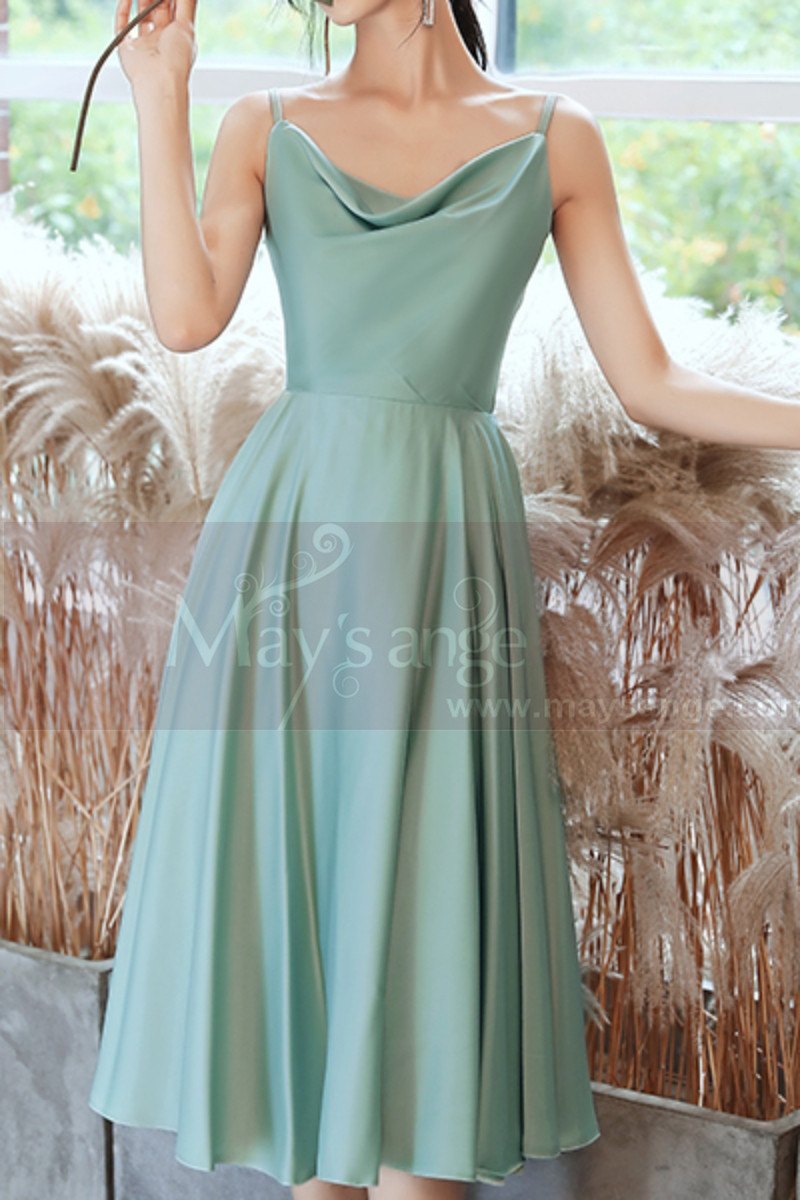 Mi-Long Satin Mint Green Short Cocktail Dresses For Weddings - Ref C1987 - 01