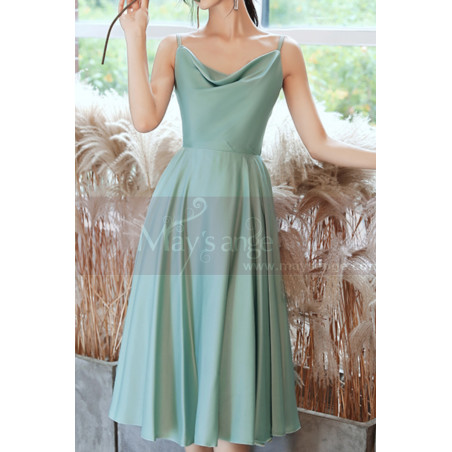 Robe De Reception Mariage Mi-Longue Col Bénitier Vert D'Eau