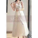 Tea Length Beautiful Beige Evening Gowns Transparent Strap - Ref L1255 - 02