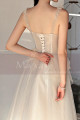 Tea Length Beautiful Beige Evening Gowns Transparent Strap - Ref L1255 - 03