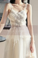 Tea Length Beautiful Beige Evening Gowns Transparent Strap - Ref L1255 - 04