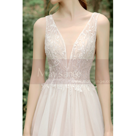 Lace Embroidered Backless Wedding Dresses Nude Color Lining