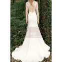 Chiffon White Mermaid Style Wedding Dress Illusion Lace Back - Ref M1282 - 03