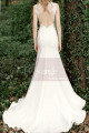 Chiffon White Mermaid Style Wedding Dress Illusion Lace Back - Ref M1282 - 03