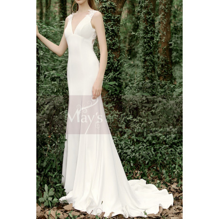 Robe Mariée Sirène Dos Dentelle Illusion Mousseline Blanche