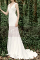 Chiffon White Mermaid Style Wedding Dress Illusion Lace Back - Ref M1282 - 04
