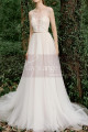 Tulle Sleeveless Wedding Dress Illusion Lace Top Golden Belt - Ref M1283 - 04