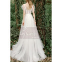 Robe Boheme Mariage Blanche Tulle Haut Illusion Avec Manches - Ref M1284 - 02