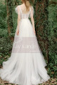 Robe Boheme Mariage Blanche Tulle Haut Illusion Avec Manches - Ref M1284 - 02