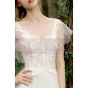 Robe Boheme Mariage Blanche Tulle Haut Illusion Avec Manches - Ref M1284 - 04