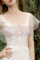 Robe Boheme Mariage Blanche Tulle Haut Illusion Avec Manches - Ref M1284 - 04