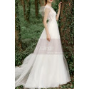 Robe Boheme Mariage Blanche Tulle Haut Illusion Avec Manches - Ref M1284 - 05