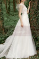 Robe Boheme Mariage Blanche Tulle Haut Illusion Avec Manches - Ref M1284 - 05