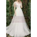 Robe Boheme Mariage Blanche Tulle Haut Illusion Avec Manches - Ref M1284 - 06