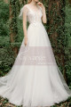 A-Line Boho Wedding Gown Illusion Lace Top And Ruffle Sleeve - Ref M1284 - 06