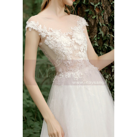 Robe Bohème Chic Mariage Haut Brodé A Mancheron Tulle Doux